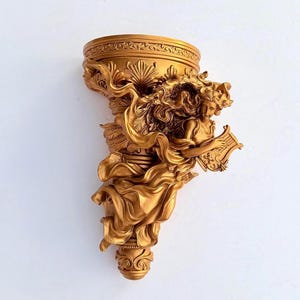 Vintage Gold Angel Wall Shelf • Baroque Cherub Sconce • Ornate