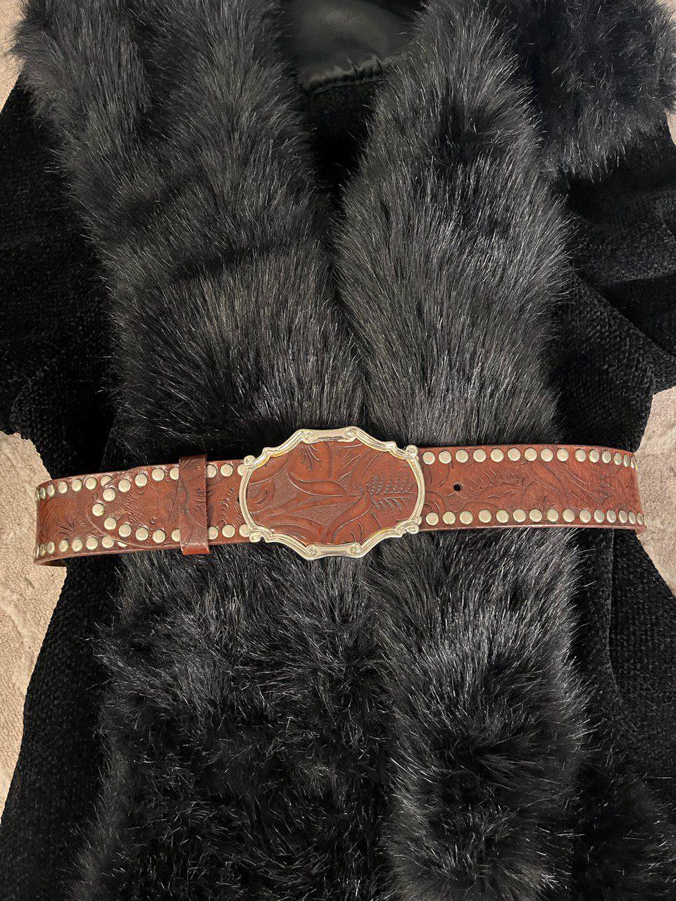 Olga Santini Genuine Italian Leather Western Brown Flower  display picture 1