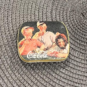 Vintage Retro Coca Cola Small Mint Lidded Tin Pill Box Storage 2.5&quot; x 2&quot; Collectible