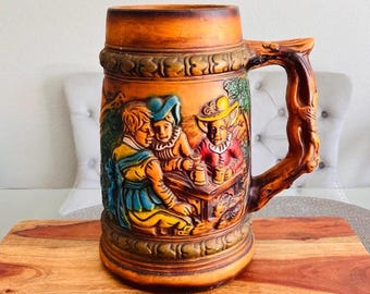 Vintage 1972 Hand-Painted Ceramic Beer Stein: Collectible Barware Made in Japan