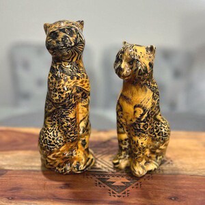 Patchwork Decoupage Ceramic Cat Figurines: Safari Decor, Set of 2