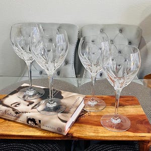Vintage Mikasa Flame D&#39;Amore Crystal Magnum Grand Goblets Set of Four 9&quot; x 3.5&quot; Discontinued Art Glass Collectible Home Decor