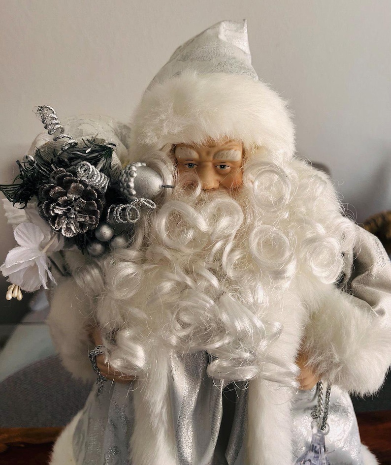 Silver Santa White & Silver Santa Claus Figurine: Elegant Christmas Decoration - Etsy