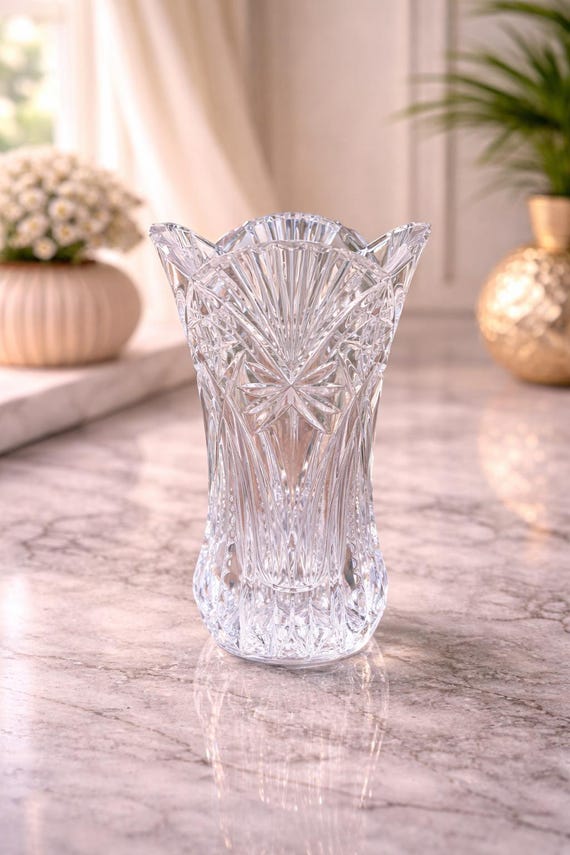Vintage Cristal D'arques France Cut Crystal Vase 6.5” Starburst