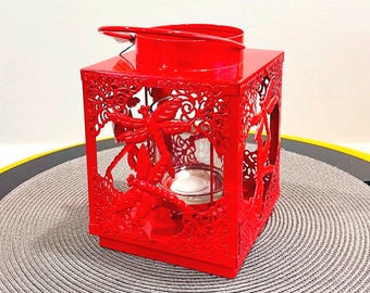 Pier 1 Red Dragonfly Metal Lantern: Tealight Candle Holder, Outdoor Decor