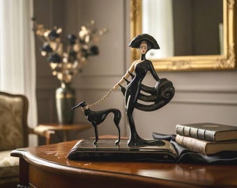 Erté Greyhound Figurine: Franklin Mint "Symphony in Black" Art Deco Decor