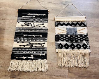 Boho Wool Wall Hanging Set: Handmade Cotton Textile Art, 36"/29"