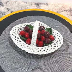 Capodimonte Italian Cherry Basket: Hand-Painted Ceramic Centerpiece