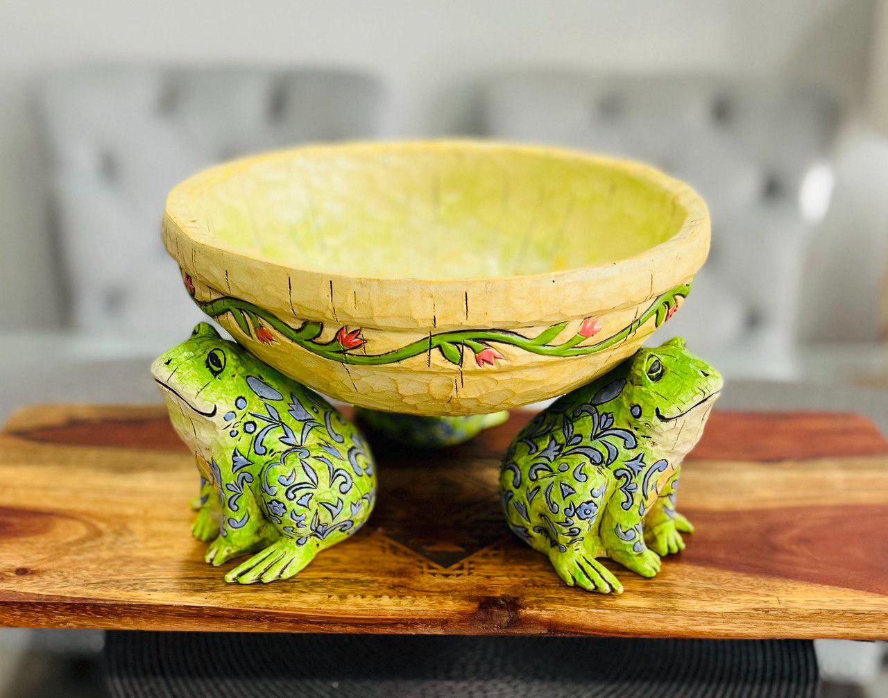 Vintage Jim Shore Round Three Frogs Holding Bowl Planter