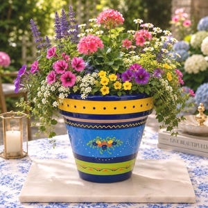 Large Hand Painted Spanish Ceramic Planter Pot, Salo Delabios Spain