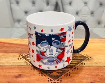 Vintage Disney Micky Maus Americana Tasse - Rot, Weiß und Blau - 4 "x 4" - Sammeltasse
