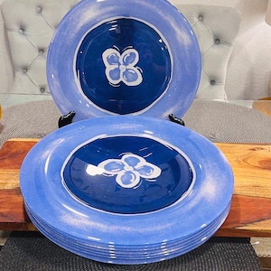 Arcoroc Arcopal Dinner Plates (Set of 8) - Blue Floral Abstract Design