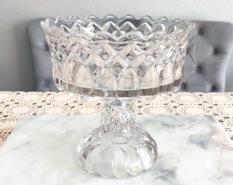 Antique Victorian EAPG Clear Fused Glass Pedestal Compote Decorative bowl 8.5" x 8.5"
