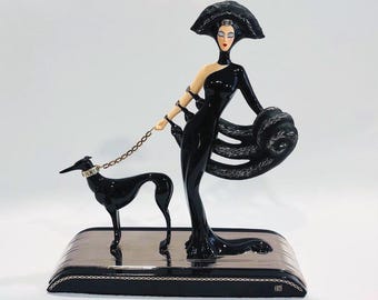 Erté Greyhound Figurine: Franklin Mint &quot;Symphony in Black&quot; Art Deco Decor