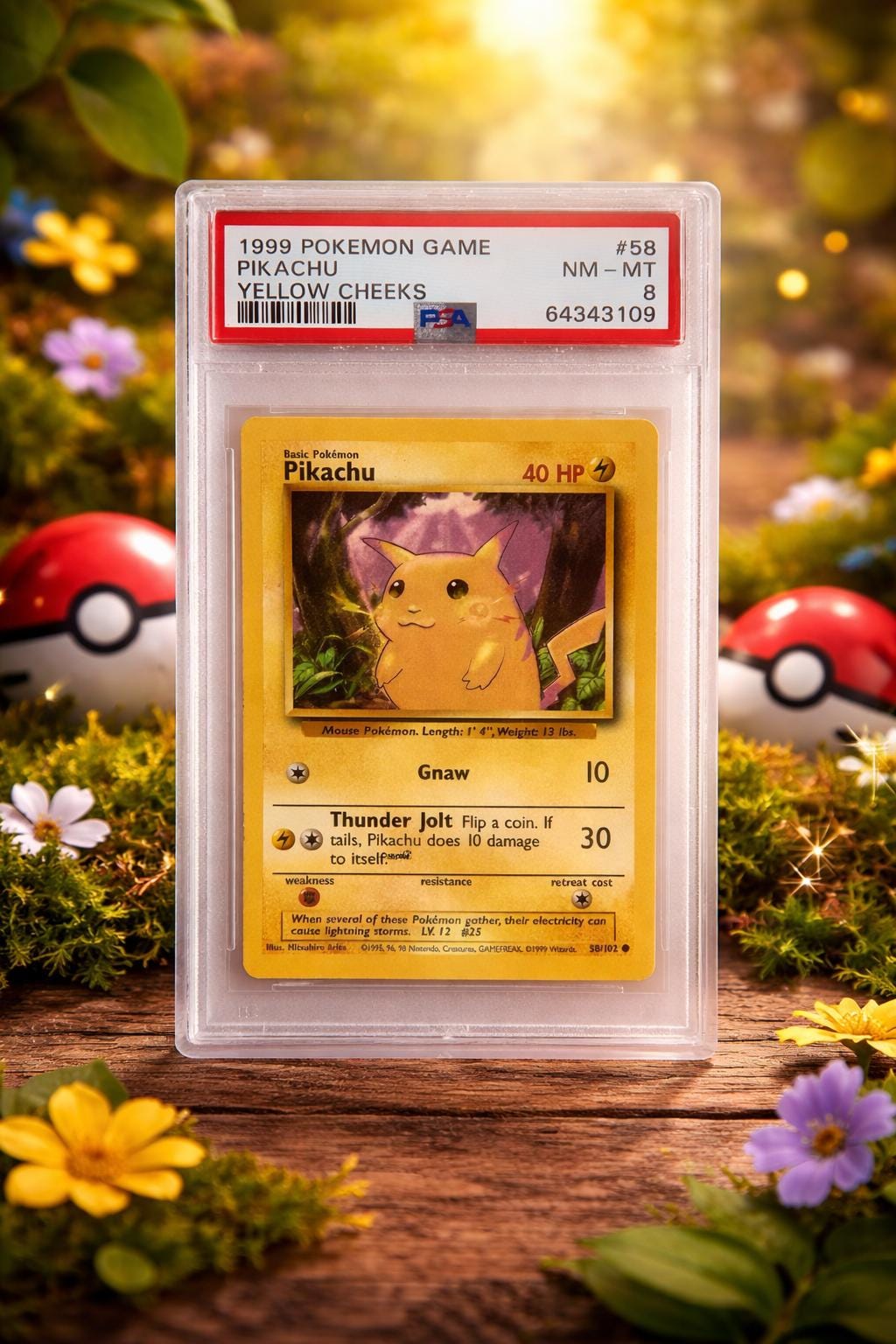 1999 Pokémon Pikachu Yellow Cheeks PSA 8 NM-MT Base Set Card #58