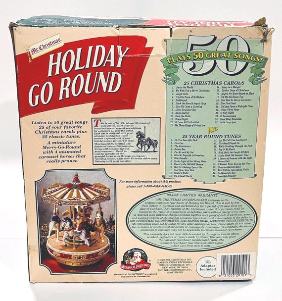 Vintage 1990s Mr. Christmas Holiday Go Round Musical Carousel | 50