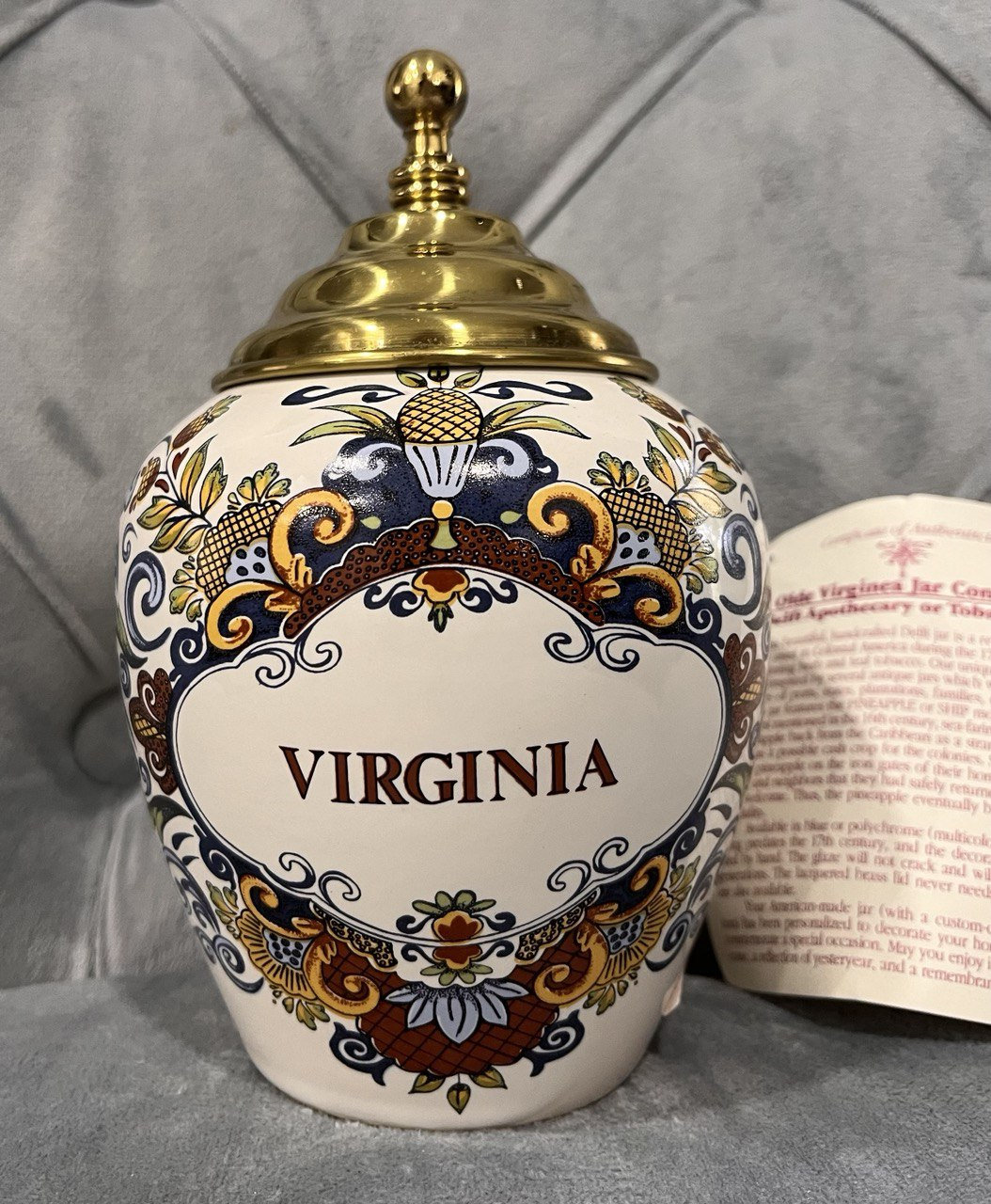 Polychrome “virginia” Jar by Olde Virginia Jar Company, Colonial  Williamsburg Collectibles, Delft Jar, Certificate of Auth