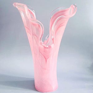 Large Authentic Murano Glass Art – Pink & White – Handmade in Italy – 16.5&quot; x 12&quot;