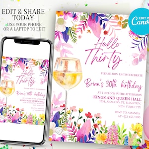 Pink Orange Floral Birthday Invitation For Women Colorful Hot Pink floral Birthday Invitation Template Vibrant Blush Fuchsia Magenta Summer