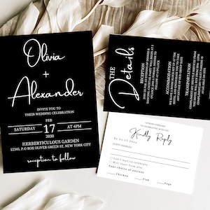 Modern Wedding Invitation Template Simple Minimalist Wedding Invitation Suite Digital Black and White Wedding Invitation Card Set RSVP Card