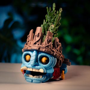 Aztec Tlaloc Planter | 3D Printed Succulent Pot | Self Draining Planter | Aztec God of Rain | Unique Indoor Planter | Mythology Decor