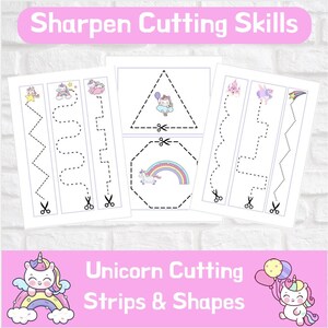 Unicorn Cutting Strips & Shapes Fun Activity to Sharpen Cutting Skills Develop Fine Motor Skills Scissor Practice Kids Educational Resource