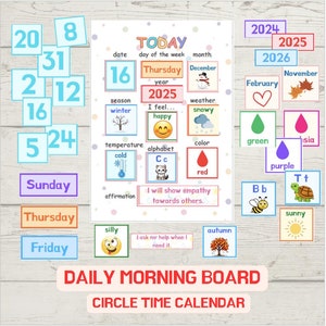 Daily Morning Board Circle Time Calendar, Kids Calendar, Educational Homeschool Resource for Kindergarten and Preschool Morning Routine