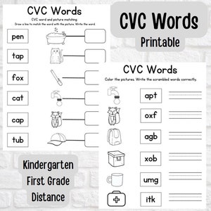 Kindergarten & Klasse 1 CVC Wörter Arbeitsblätter Phonics Wort Familien Leseübungen Kurze Vokale, lustige Alphabetisierungsaktivitäten für Kinder, druckbar