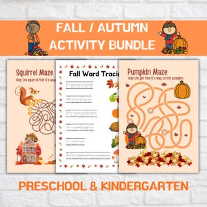 FALL AUTUMN Activity Bundle for Kids, Fun Fall Worksheets and Math Activities for Preschool, Kindergarten and Homeschool Learning, Printable