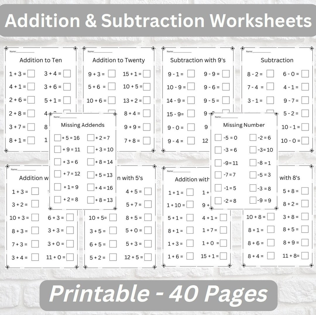 addition-and-subtraction-worksheets-40-fun-math-worksheets-for-kids-teachers-homeschool-activities-easy-math-for-kindergarten-1st-grade-etsy for 8th Grade Free Printable Worksheets Addition and Subtraction Worksheets,40 Fun Math Worksheets for Kids, Teachers & Homeschool Activities,easy Math for Kindergarten, 1st Grade - Etsy for 8th Grade Free Printable Worksheets