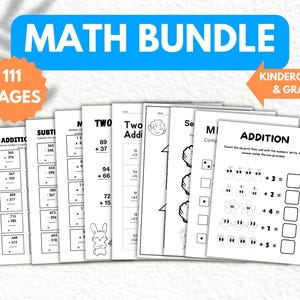 Math Worksheet Bundle,Kindergarten & 1st Grade,Counting,Addition, Subtraction Activities for Kids,Homeschool,Classroom Worksheets,Printable