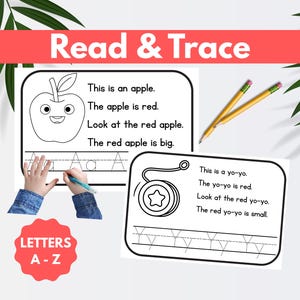 Paquete de alfabeto para leer y trazar / 26 páginas divertidas para reconocer letras y practicar la lectura / Aprendizaje de la A a la Z para preescolar, jardín de infantes y educación en casa