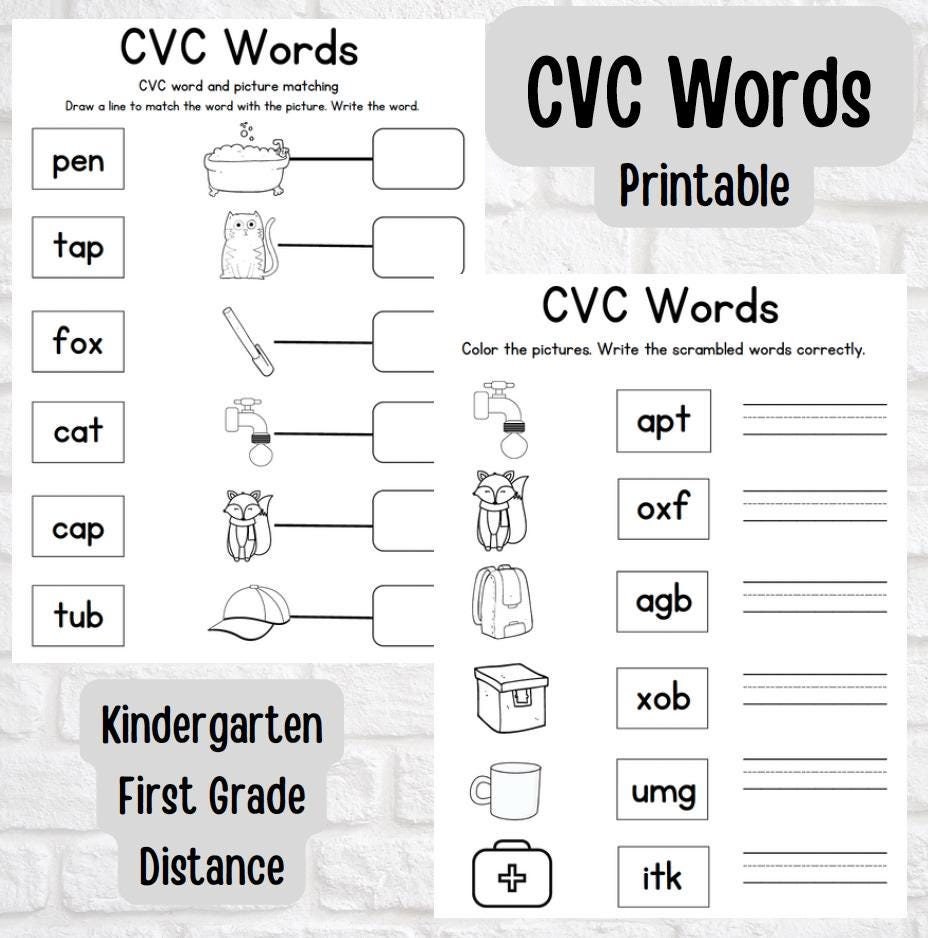Kindergarten & Grade 1 CVC Words Worksheets Phonics  Word Families Reading Practice Short Vowels,Fun Literacy Activities for Kids,Printable