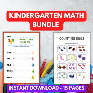 Kindergarten Math Bundle Worksheets Numbers Counting Shapes, Addition Subtraction Fun Learning Activities for Preschool & Homeschool