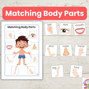 Matching Body Parts Game Montessori Activity Identifying Body Parts Educational Worksheet for Toddlers Preschool Kindergarten Homeschool