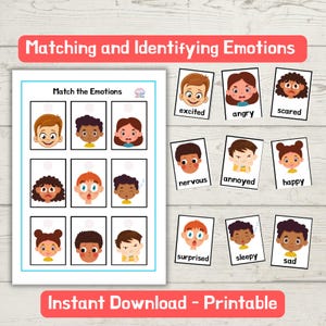 Emotions Matching Game Matching and Identifying Emotions Support Self-regulation Educational Worksheet for Preschool Kindergarten Homeschool