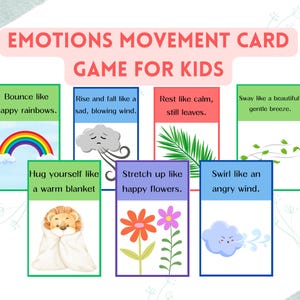 Jeu de cartes sur les mouvements d'émotions pour enfants, exprimer ses sentiments, identifier les émotions, favoriser l'autorégulation, développer la conscience émotionnelle, éducation