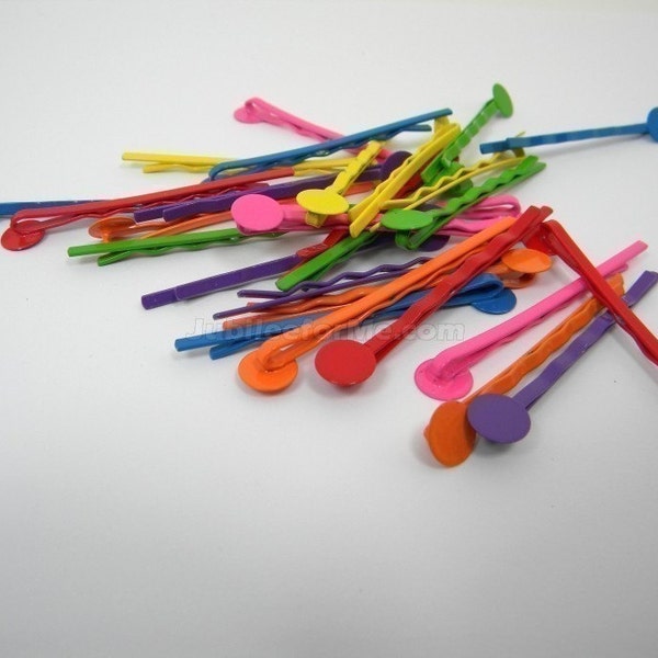 Brand New Rainbow Colors Red Hot Pink Orange Yellow Green Blue 2 inch Bobby Pin with 8mm pad Custom Color Purple