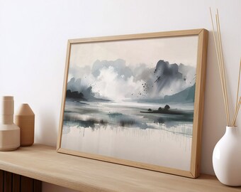 Monochroom mijmering - zwart-wit-aquarel-landschap-digitale download-Home Wall Decor-digitale muurkunst-afdrukbare muurkunst-Hugis Studio