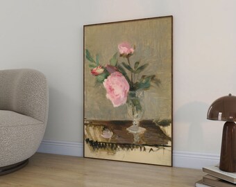 Pioenrozen-Berthe Morisot-digitale download-beroemd schilderij-Vintage Art Poster-Home Wall Decor-digitale muur kunst-afdrukbare muur kunst-Hugis Studio