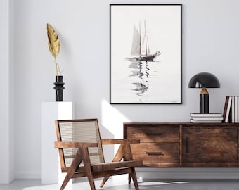 Boat-Winslow Homer-schoener met twee masten en Dory-beroemde schilderijen-Sea-Home Wall Decor-Prints-Digital-Printable Wall Art-Seaside-Hugis Studio