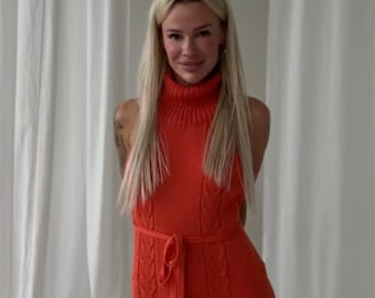 Seductive Open-Back Knit Mini Dress – Cotton Sleeveless Sweater Style for Bachelorette & Party Nights, Virgin Killer Look, Red or White