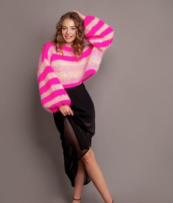 Pull duveteux coloré Pull en mohair arc-en-ciel vibrant Pull