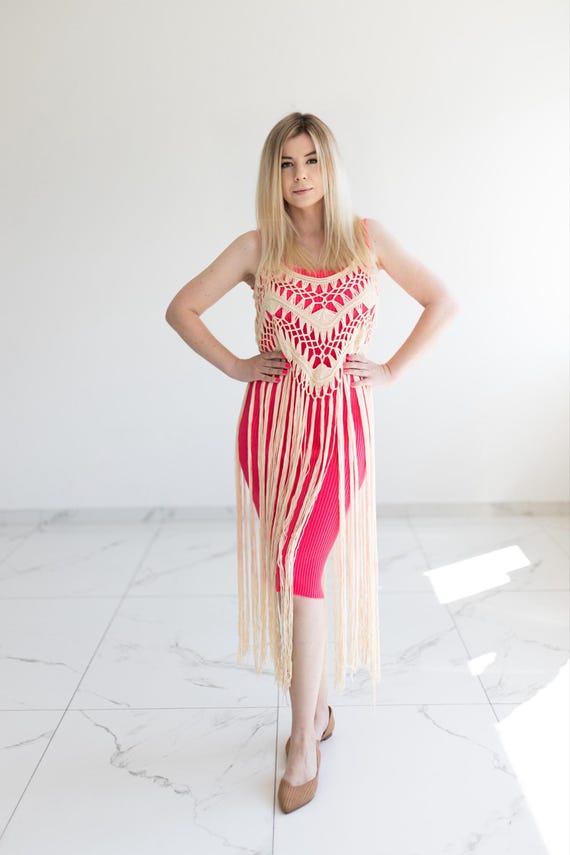 Organic Cotton Bodycon Tank Dress and Macrame Fringe Top Set