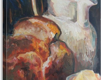 Bread and Butter Still Life: Giclee Print on Canvas or Paper