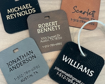 Etiquetas de equipaje de cuero personalizadas, etiquetas para mochilas, etiquetas para bolsos, etiquetas con nombre para mochilas, etiquetas de identificación personalizadas, etiquetas de equipaje personalizadas, accesorios de viaje