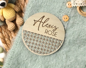 Letrero de anuncio de bebé personalizado de ratán, Letrero de nombre de hospital de estadísticas de nacimiento personalizado, Letrero de nombre de guardería, Letrero de nombre de bebé, Anuncio de nacimiento