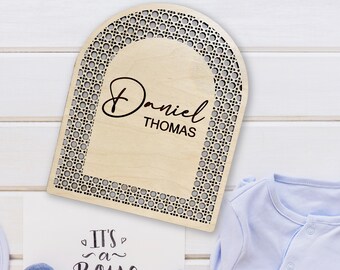 Rattan nombre personalizado signo de anuncio de bebé, estadísticas de nacimiento personalizadas signo de nombre del hospital, signo de nombre de la guardería, signo de nombre del bebé, anuncio de nacimiento