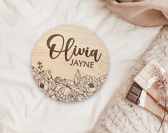 Signo de anuncio de bebé personalizado floral, signo de nombre de hospital de estadísticas de nacimiento personalizado, signo de nombre de guardería, signo de nombre de bebé, anuncio de nacimiento