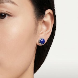 Lapis Lazuli Sterling Silver Stud Earrings – Traditional Stone Posts